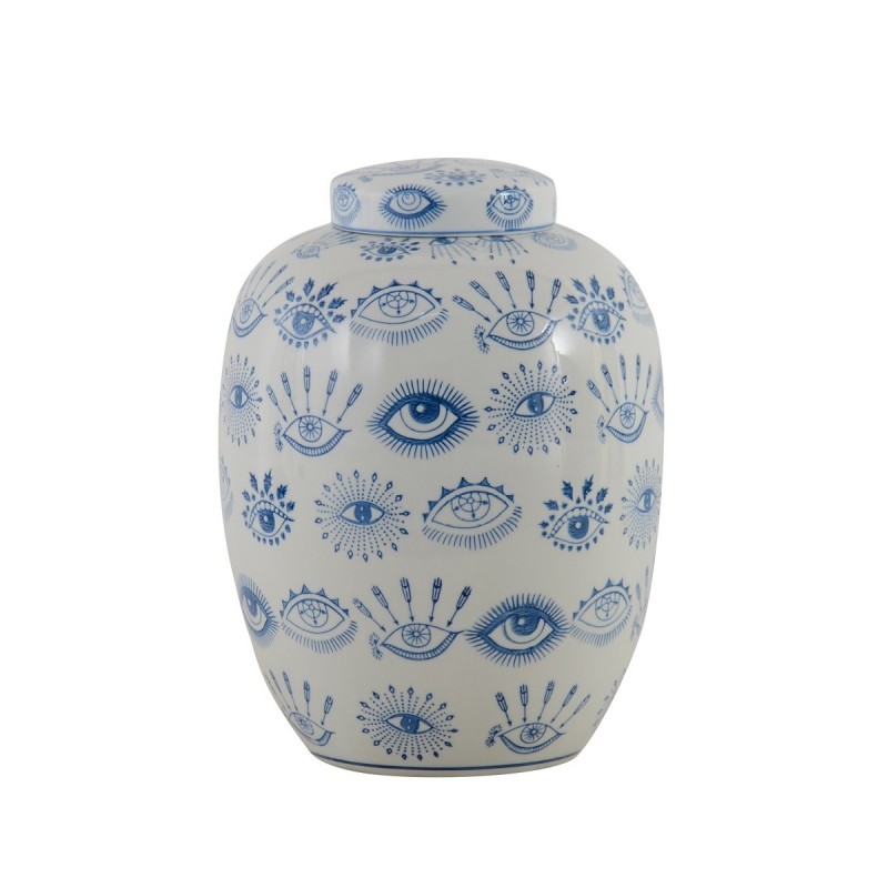 POT LID WHITE BLUE CERAMIC BLUE EYES 23